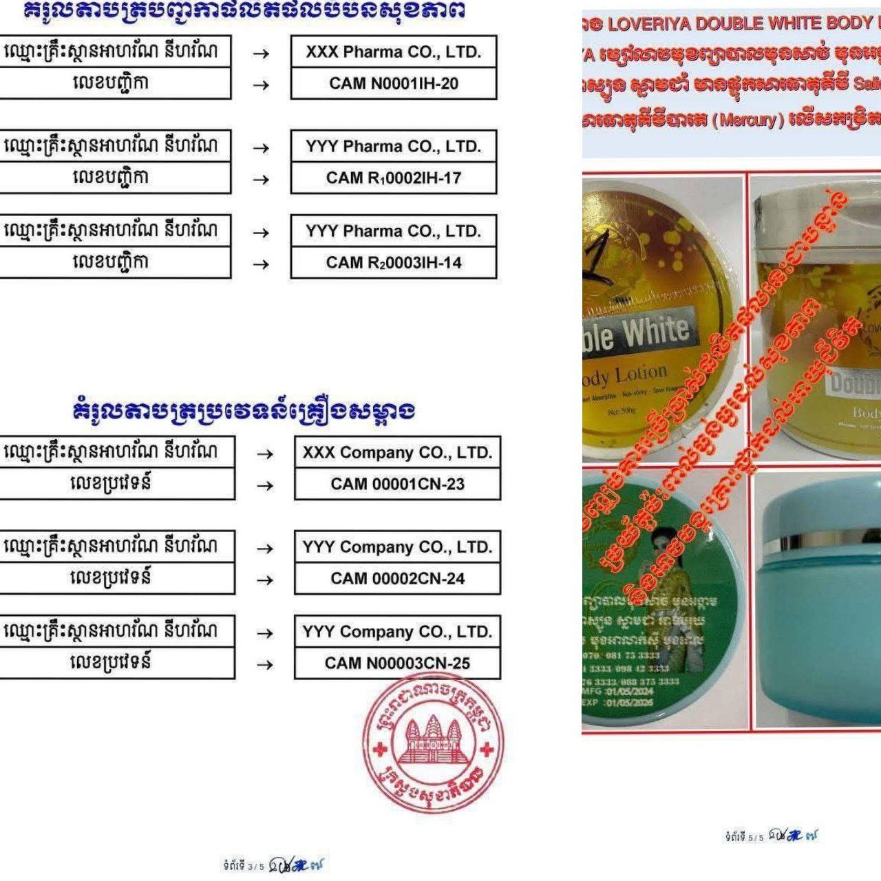 អ្នកទិញយកទៅប្រើមុនៗគិតយ៉ាងម៉េច? បើក្រសួង សុខាភិបាលរកឃើញឡេលាបខ្លួន និងឡេលាបមុខរបស់លោកស្រី ឆេង ស្រីរ័ត្ន ហៅ Loveriya ចំនួន២ មុខ មានផ្ទុកបារតលើសស្តង់ដារ អាចបង្កជាមហារីកស្បែកនិងប៉ះពាល់ប្រព័ន្ធប្រសាទ