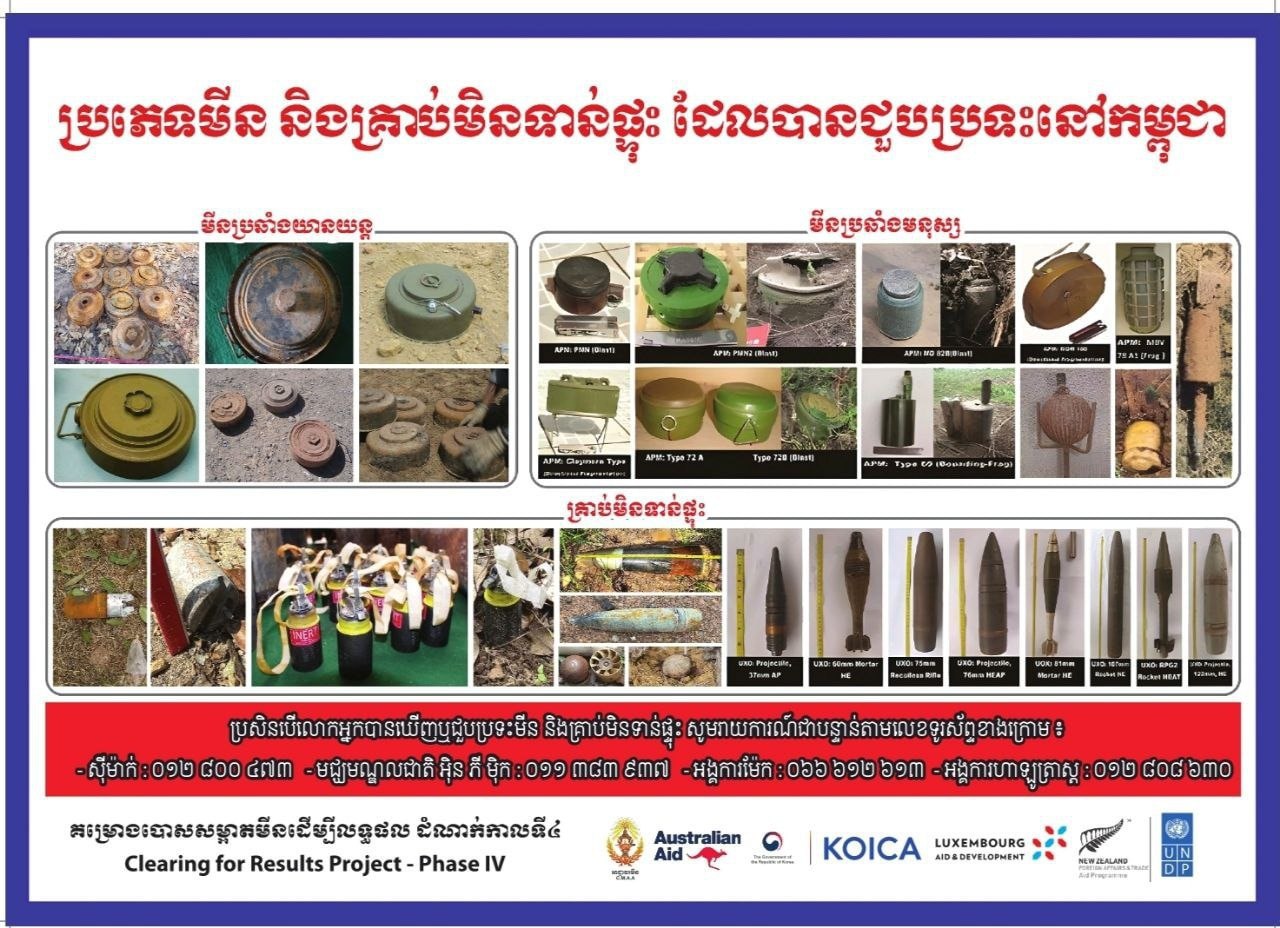 អាជ្ញាធរមីនកម្ពុជាអំពាវនាវឱ្យប្រជាពលរដ្ឋប្រុងប្រយ័ត្នចំពោះគ្រាប់យុទ្ធភណ្ឌមិនទាន់ផ្ទុះ និងគ្រាប់បែកចង្កោមដែលនៅសេសសល់ពីសង្គ្រាម អាជ្ញាធរមីនកម្ពុជាអំពាវនាវឱ្យប្រជាពលរដ្ឋប្រុងប្រយ័ត្នចំពោះគ្រាប់យុទ្ធភណ្ឌមិនទាន់ផ្ទុះ និងគ្រាប់បែកចង្កោមដែលនៅសេសសល់ពីសង្គ្រាម
