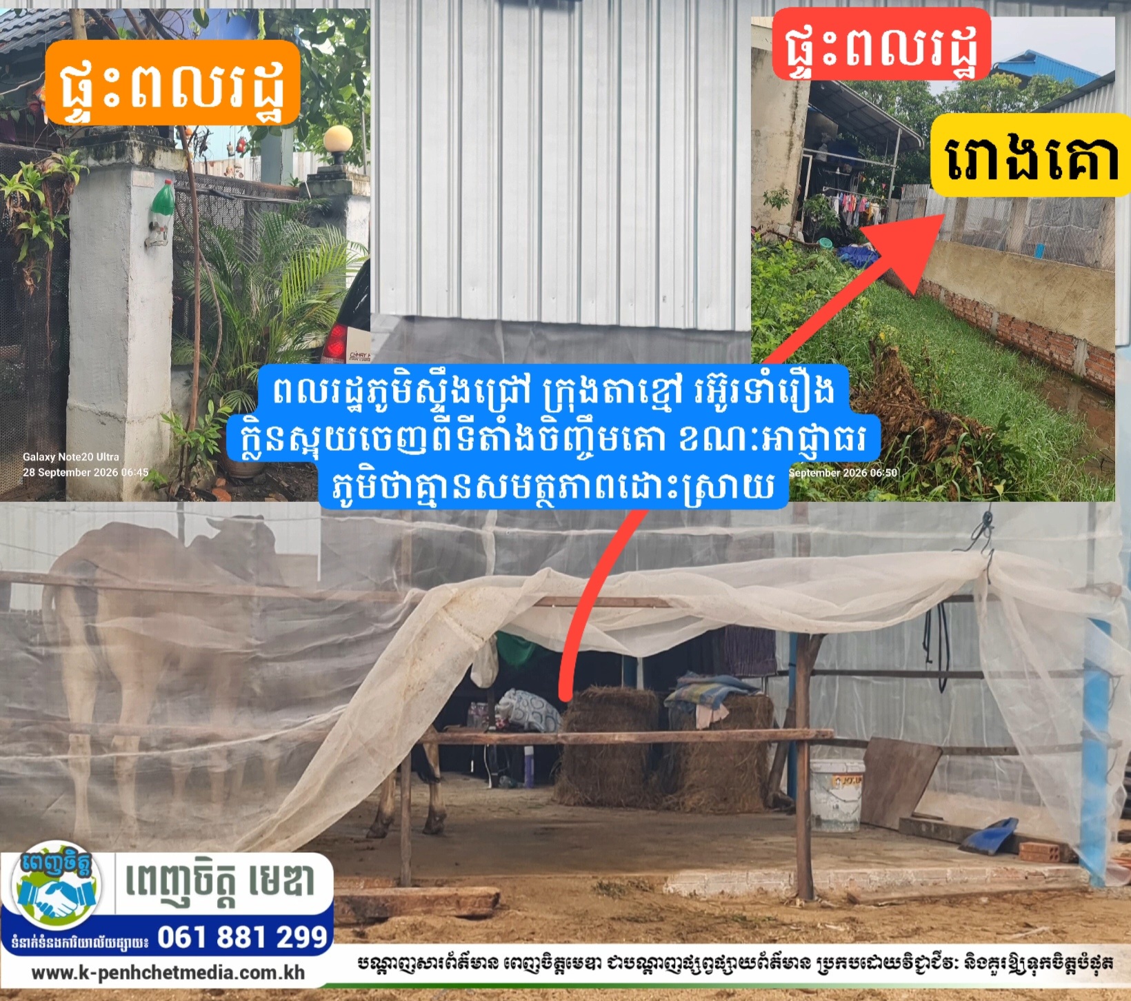 ពលរដ្ឋភូមិស្ទឹងជ្រៅ ក្រុងតាខ្មៅ រអ៊ូរទាំរឿងក្លិនស្អុយចេញពីទីតាំងចិញ្ចឹមគោ ខណៈអាជ្ញាធរភូមិថាគ្មានសមត្ថភាពដោះស្រាយ ពលរដ្ឋភូមិស្ទឹងជ្រៅ ក្រុងតាខ្មៅ រអ៊ូរទាំរឿងក្លិនស្អុយចេញពីទីតាំងចិញ្ចឹមគោ ខណៈអាជ្ញាធរភូមិថាគ្មានសមត្ថភាពដោះស្រាយ